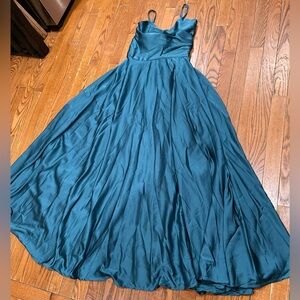 Sleeveless Teal Maxi Dress with Draped Bodice